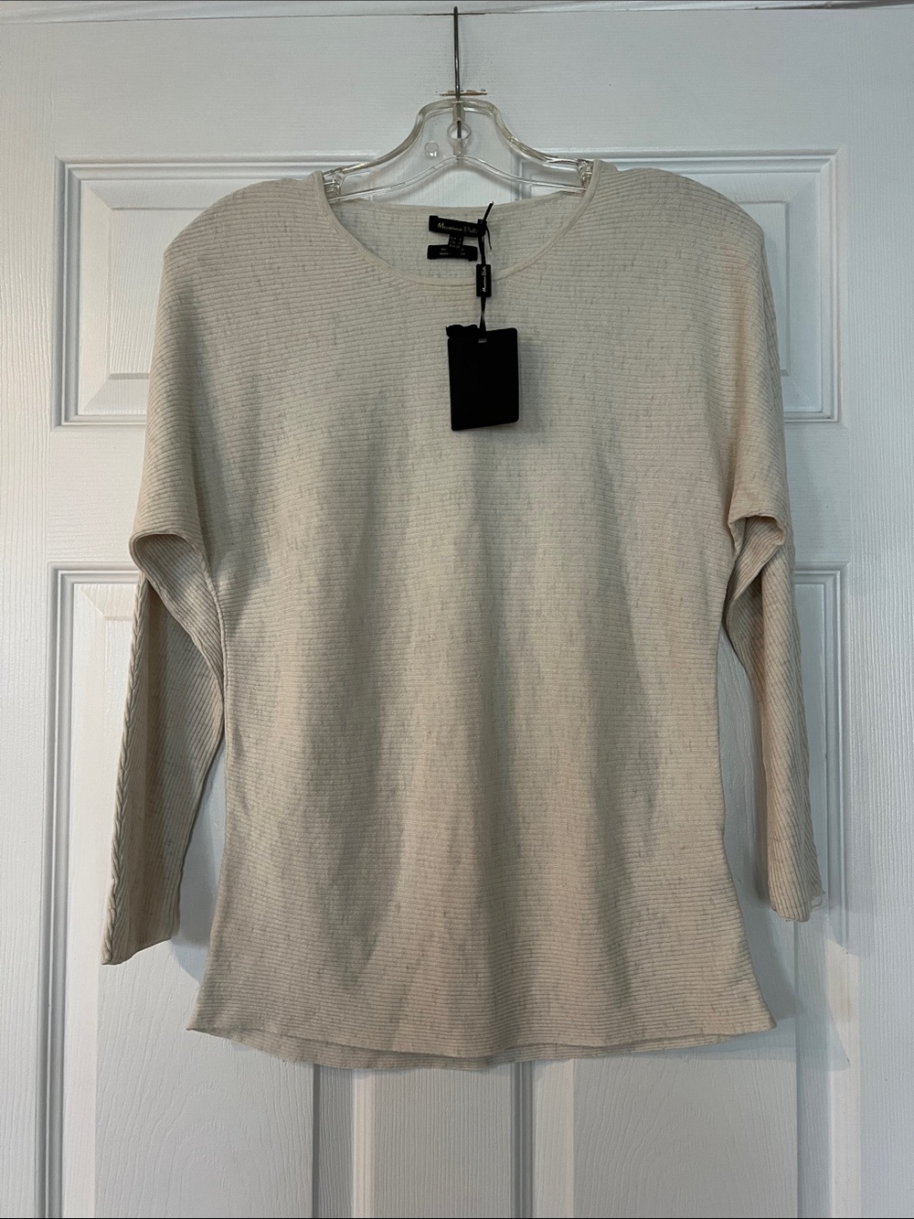 Massimo Dutti Cream Ribbed Crewneck Sweater